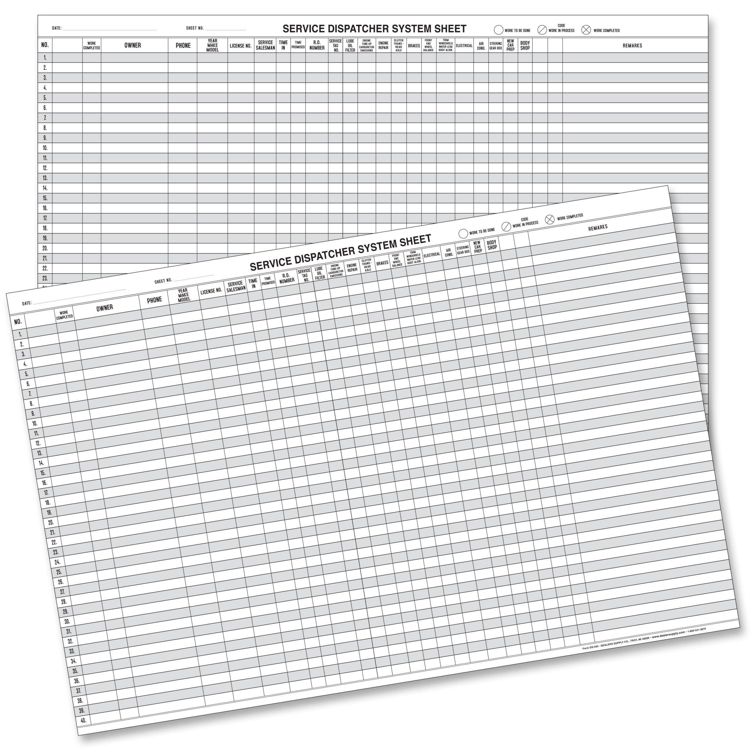 Service Dispatcher Sheets