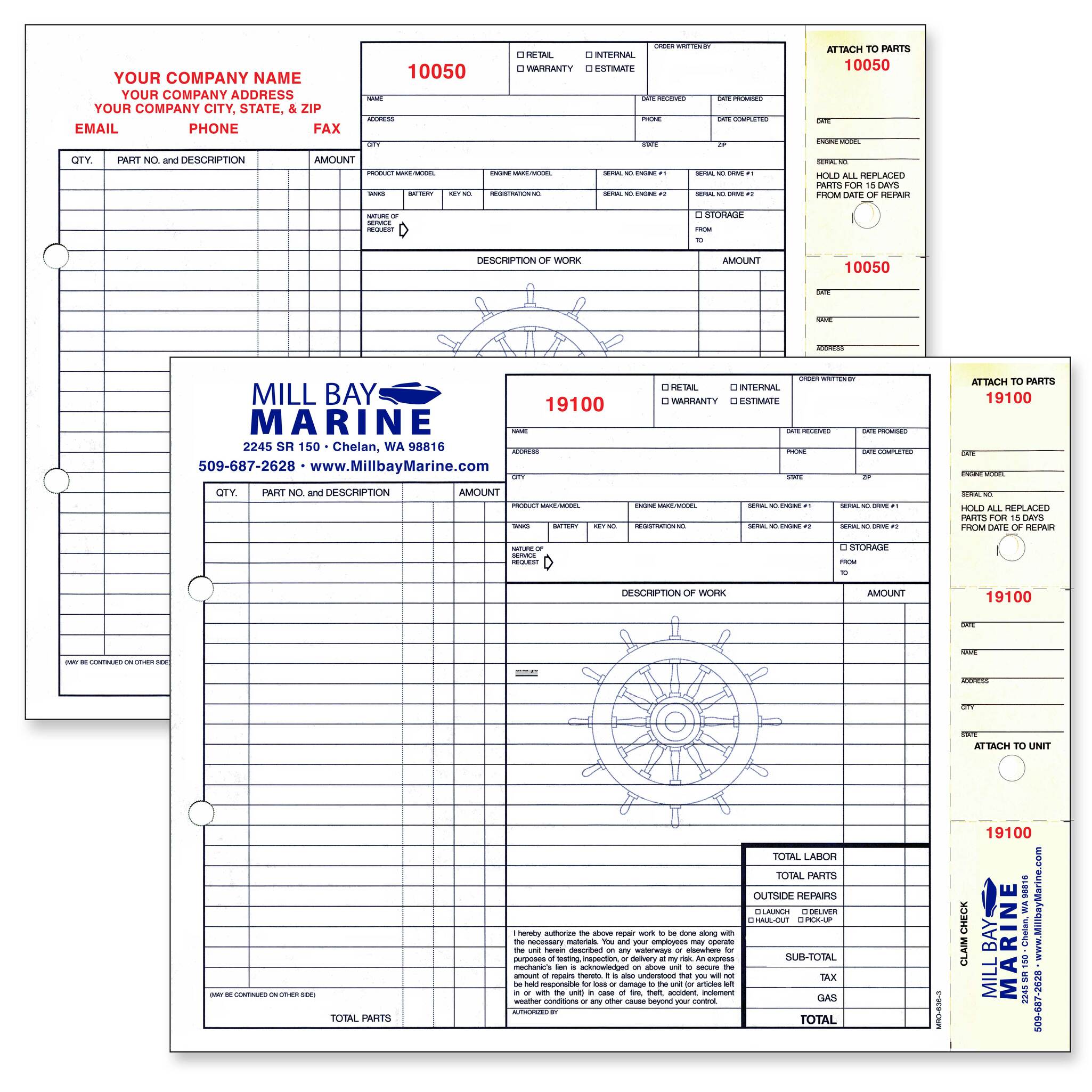 Boat Repair Order Forms