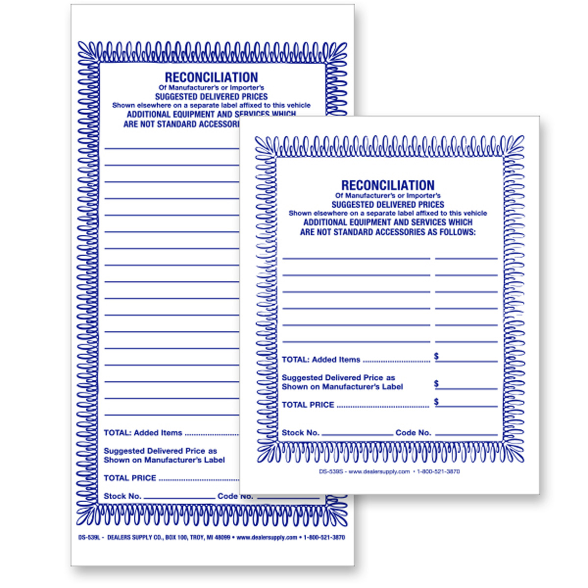 Standard Reconciliation/Addendum Stickers